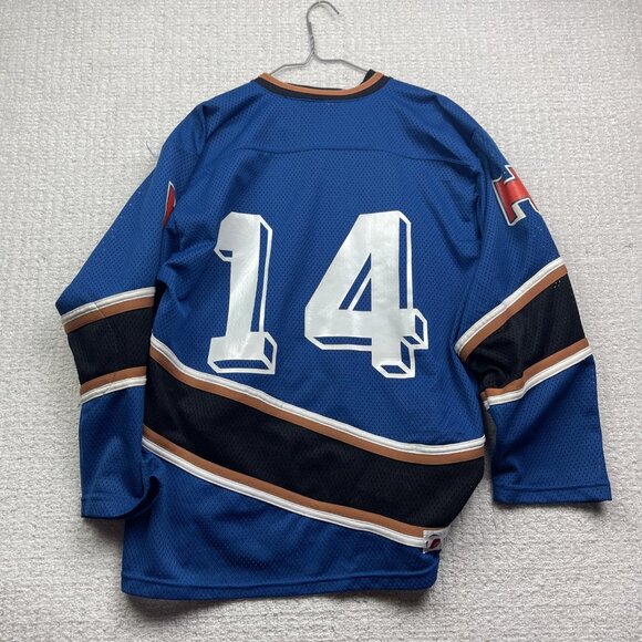 VTG Trimark Tiger Crunch Hockey Jersey Men Sz S Blue Brown Made in Canada Retro - Picture 13 of 16